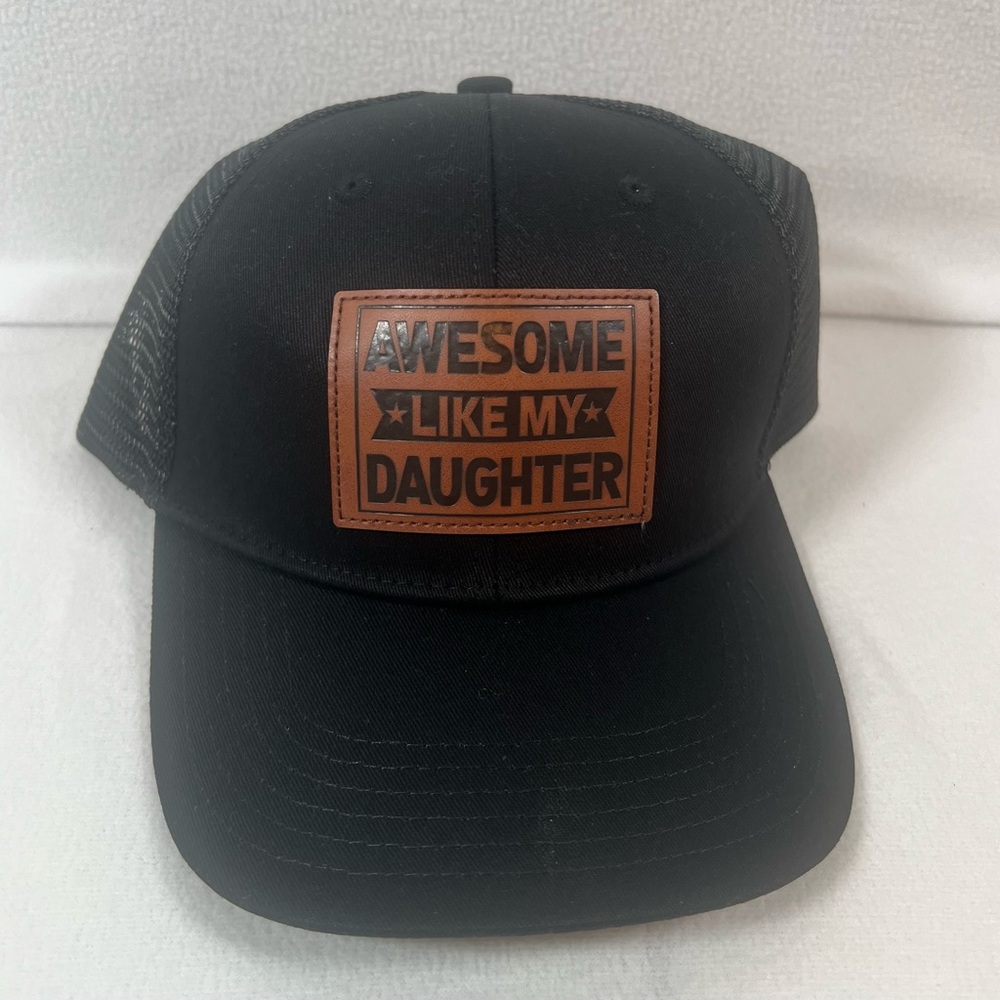 Black Cap with Brown Patch “Awesome Like My Daughter” Trucker Snap Back Hat. NWT